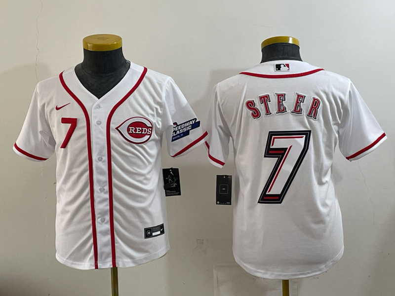 Youth Cincinnati Reds #7 Steer white Nike MLB 2025 Jersey 001->youth mlb jersey->Youth Jersey